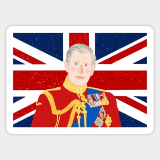 King Charles III Against a Union Jack Background Sticker